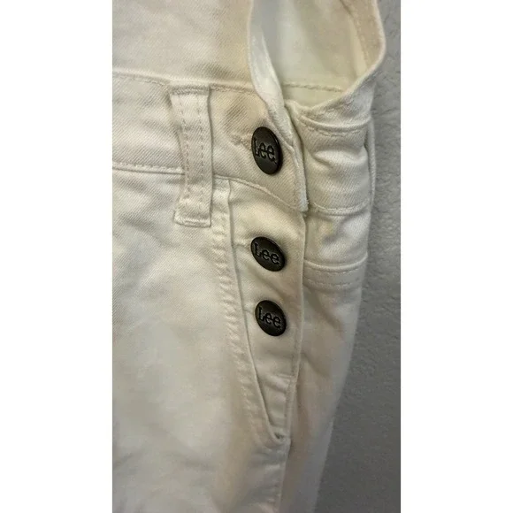 Lee Womens White Denim Overall Shorts Size S Stretch Bib Utility Summer 11233578 - Picture 9 of 11